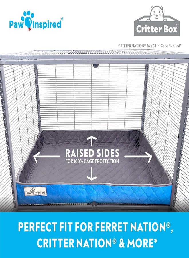 Paw Inspired Critter Box Washable Cage Liner, Reversible Fleece Bedding with Raised Sides for Ferrets, Guinea Pigs, Rats, Chinchillas, and Other Small Animals (Critter Nation/Ferret Nation, Gray/Blue) - Image 3